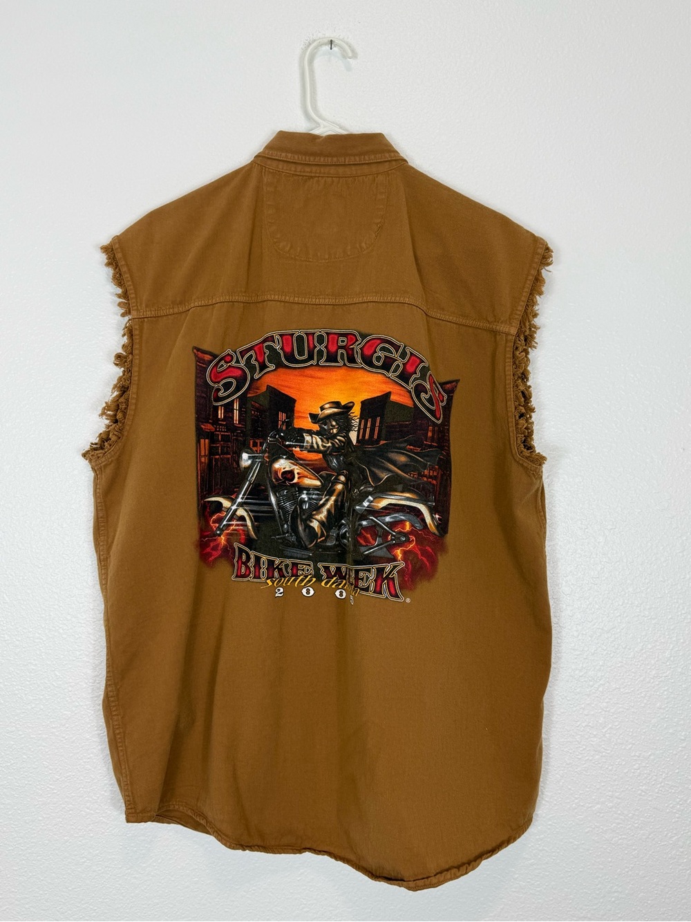 Sturgis Bike Week 2005 Sleeveless Shirt Vest Brown VTG Skeleton